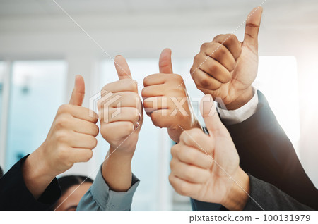 Thumbs up, success closeup and group of people winning, support or thank you hands sign. Yes, like or winner team, business employees and vote, teamwork agreement and well done emoji in collaboration Thumbs up, success closeup and group of people winning, support or thank you hands sign. Yes, like or winner team, business employees and vote, teamwork agreement and well done emoji in collaboration 100131979