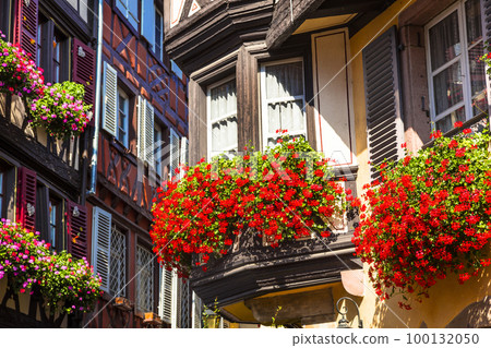 beautiful Colmar -traditional floral colorful town in Alsace region,France travel and landmarks 100132050