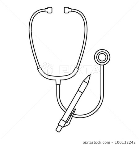 Stethoscope, pen icon. Outline illustration of stethoscope, pen vector icon for web design isolated on white background 100132242