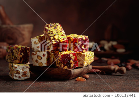 Turkish delight with nuts and dried fruits. Turkish delight with nuts and dried fruits. 100132441