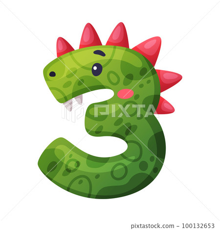 3 dino font number. Three dino effect numeral, kids, nursery, birthday party design cartoon vector illustration 100132653