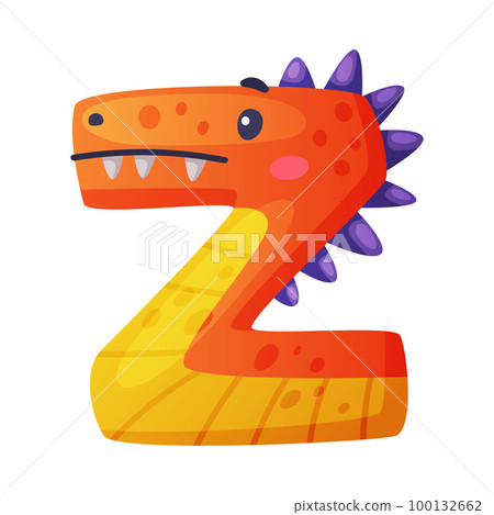 Z consonant letter dino font. Dinosaur alphabet, cute dino effect letter sign, abc for kids, nursery, birthday party design cartoon vector illustration Z consonant letter dino font. Dinosaur alphabet, cute dino effect letter sign, abc for kids, nursery, birthday party design cartoon vector illustration 100132662