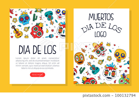 Dia de Los Muertos landing page. Day of the dead Mexican festival flyer, invitation, website interface vector Illustration Dia de Los Muertos landing page. Day of the dead Mexican festival flyer, invitation, website interface vector Illustration 100132794