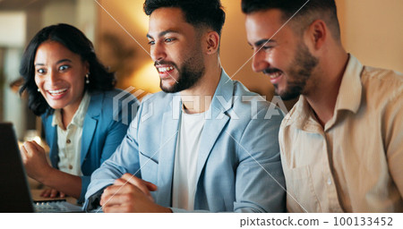 Business celebration, high five and conference room of staff in a meeting with applause. Diversity, progress success and excited and office staff clapping from company growth and teamwork progress 100133452