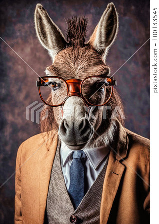 a donkey in glasses a suit and a tie, generative AI 100133545