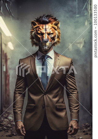 a superhero with a lions face in a suit, generative AI 100133580