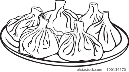 Black and white isolated sketch illustration of Khinkali Black and white isolated sketch illustration of Khinkali 100134370