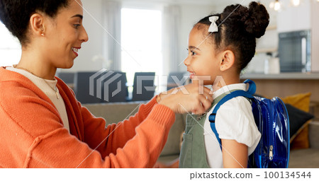 Little girl kissing her mother. Young mother hugging her daughter. Loving mother hugging daughter before school outside. Little girl going to school. Happy woman embracing daughter Little girl kissing her mother. Young mother hugging her daughter. Loving mother hugging daughter before school outside. Little girl going to school. Happy woman embracing daughter 100134544