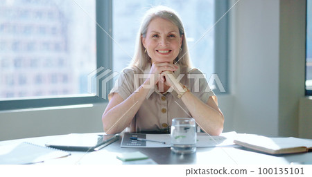 Business, face and senior woman thinking in office, confident and planning for marketing campaign. Mature female, employee and ceo with target, prepare for corporate deal and goal in workplace. Business, face and senior woman thinking in office, confident and planning for marketing campaign. Mature female, employee and ceo with target, prepare for corporate deal and goal in workplace. 100135101