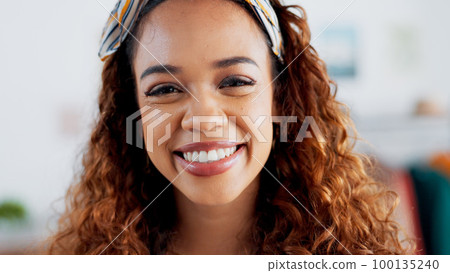 Fashion design, portrait and woman with smile while working in retail at a shop or boutique. Face of a young, comic and creative designer laughing, being funny and happy at studio or store for design 100135240