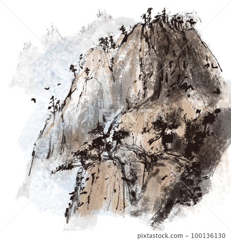 水墨山極景風景東方畫水彩插畫感傷插畫 100136130