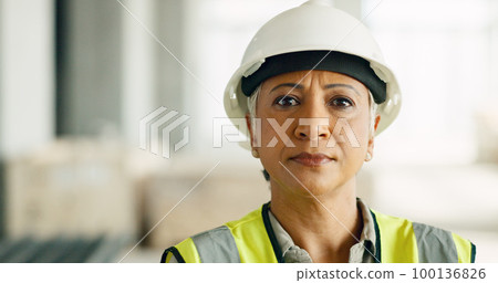 Logistics, construction and architect working on renovation, building development and home maintenance. Face portrait of a mature worker with smile in management of an architecture home project Logistics, construction and architect working on renovation, building development and home maintenance. Face portrait of a mature worker with smile in management of an architecture home project 100136826