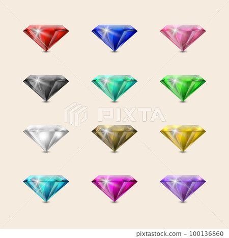 Vector Multi Colored 3d Realistic Transparent Trangle Glowing Gemstones, Diamonds, Crystals, Rhinestones Closeup Isolated. Jewerly Concept. Design Template Vector Multi Colored 3d Realistic Transparent Trangle Glowing Gemstones, Diamonds, Crystals, Rhinestones Closeup Isolated. Jewerly Concept. Design Template 100136860