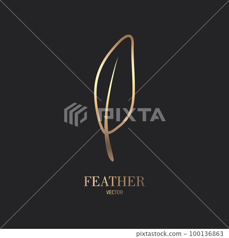 Vector Fluffy Golden Color Feather Logo Icon, Silhouette Feather Closeup Isolated. Design Template of Flamingo, Angel, Bird Feather. Lightness, Freedom Concept Vector Fluffy Golden Color Feather Logo Icon, Silhouette Feather Closeup Isolated. Design Template of Flamingo, Angel, Bird Feather. Lightness, Freedom Concept 100136863