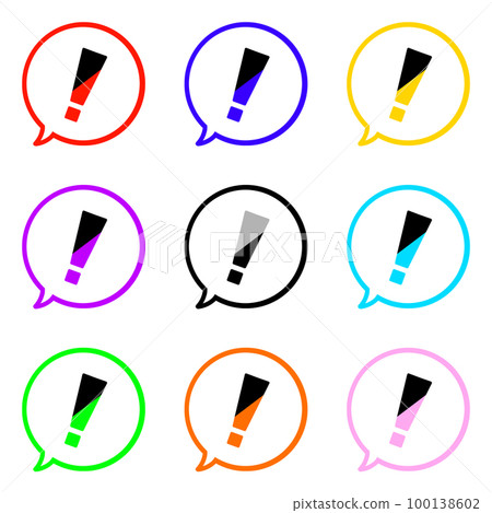 Black and bicolor exclamation marks and lines are colorful round balloons 100138602