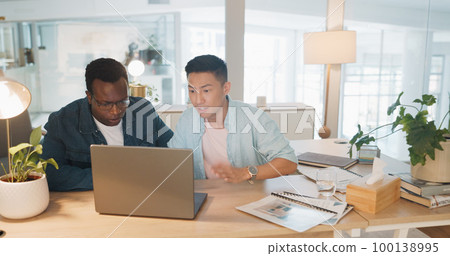 Business people, headache stress and laptop glitch in modern office for website collaboration, web design error and deadline frustration. Fail, teamwork and digital tech 404 error or market crash Business people, headache stress and laptop glitch in modern office for website collaboration, web design error and deadline frustration. Fail, teamwork and digital tech 404 error or market crash 100138995