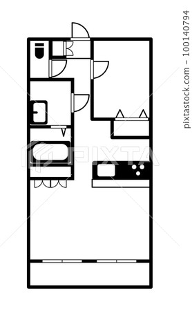 1LDK floor plan_12 tatami mat living room and 6 tatami mat Western-style room 100140794