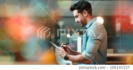 Man, startup and writing with notebook, copy space and bokeh overlay for planning, thinking and ideas. Businessman, small business owner and notes for schedule, calendar and focus with mock up at job Man, startup and writing with notebook, copy space and bokeh overlay for planning, thinking and ideas. Businessman, small business owner and notes for schedule, calendar and focus with mock up at job 100141537