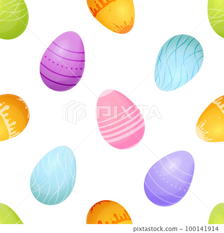 Easter egg seamless pattern festive colorful flat. Bright color geometric endless gift wrapping paper design textile fabric spring tradition christian religion day joy weekend christ cartoon style 100141914