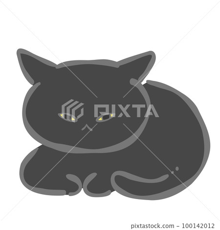 一隻瞇著眼睛坐著的黑貓插圖素材 100142012