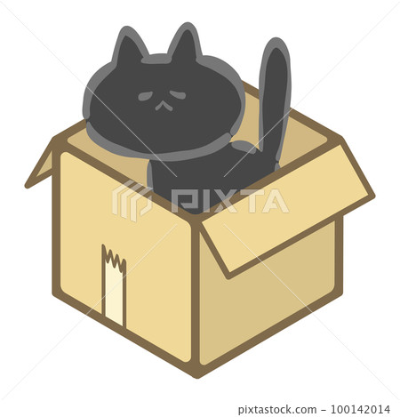 Illustration material of a black cat entering a cardboard box 100142014