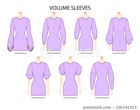 Set of Volume sleeves clothes angel, crescent, croissant, lantern long, short technical fashion illustration, fitted Set of Volume sleeves clothes angel, crescent, croissant, lantern long, short technical fashion illustration, fitted 100142423