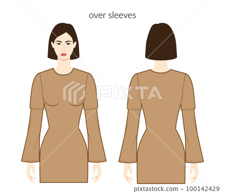 Over sleeves long length clothes character beautiful lady in nude top, shirt, dress technical fashion illustration Over sleeves long length clothes character beautiful lady in nude top, shirt, dress technical fashion illustration 100142429