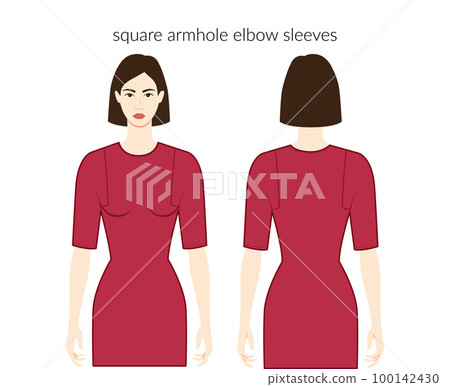 Square armhole clothes character beautiful lady in red top, shirt, dress technical fashion illustration, elbow length Square armhole clothes character beautiful lady in red top, shirt, dress technical fashion illustration, elbow length 100142430