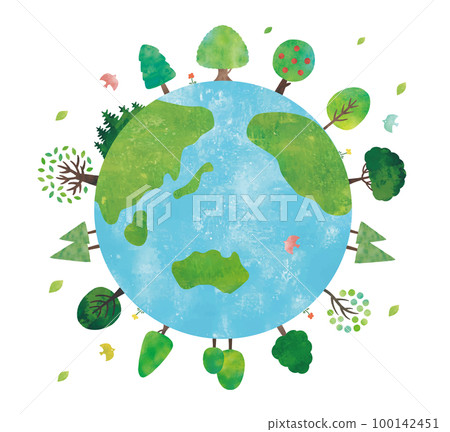 Round earth and trees sustainable watercolor 100142451