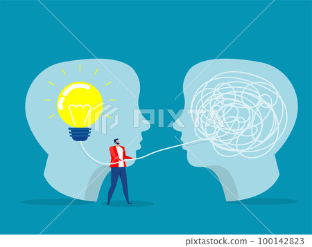 The opposite mindset chaos and order in thoughts, Businessman Problem solution as complete difficult and messy task person concept. vector illustration The opposite mindset chaos and order in thoughts, Businessman Problem solution as complete difficult and messy task person concept. vector illustration 100142823