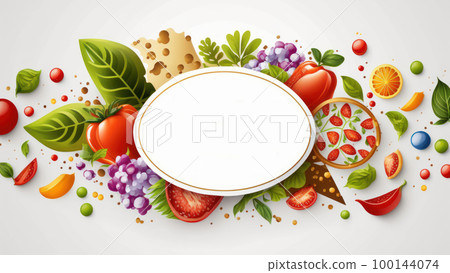 Healthy food on white background with empty... - Stock Illustration ...