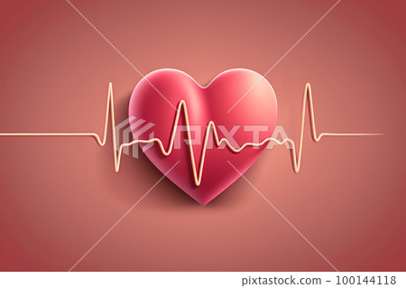 Red medical heartbeat line on heart shape Illustration color background. World heart concept. Red medical heartbeat line on heart shape Illustration color background. World heart concept. 100144118