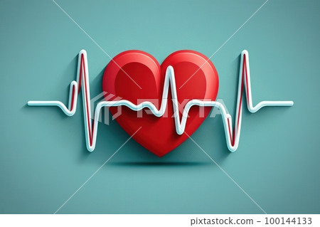 Red medical heartbeat line on heart shape Illustration color background. World heart concept. 100144133