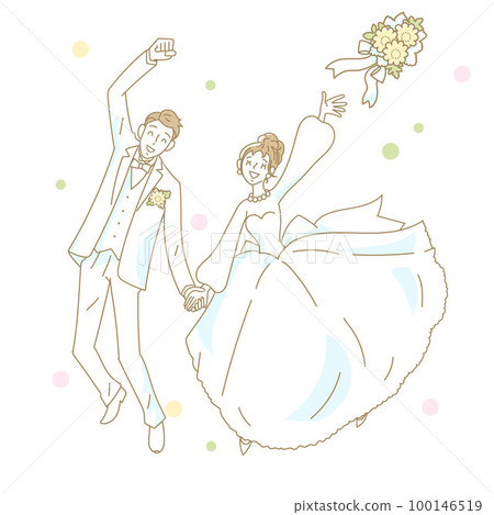 新婚夫婦手牽著手拋花束 新婚夫婦手牽著手拋花束 100146519