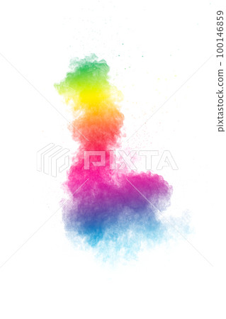 Pastel color dust particles splash.Colorful powder explosion on white background. 100146859
