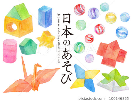 Japanese children's toys watercolor illustration 100146865