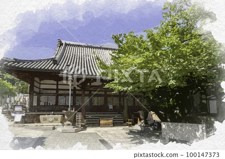 廣島縣福山市水彩風格的鞆之浦妙圓寺 廣島縣福山市水彩風格的鞆之浦妙圓寺 100147373