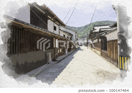 廣島縣福山市鞆之浦市的水彩風格鞆之浦街景 100147464