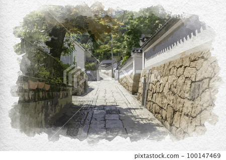 廣島縣福山市鞆之浦市的水彩風格鞆之浦街景 廣島縣福山市鞆之浦市的水彩風格鞆之浦街景 100147469
