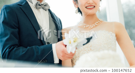 婚禮上切蛋糕的新郎新娘（wedding cake / cake cut） 100147652