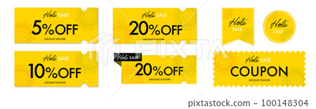 用於印度灑紅節銷售的簡單黃色優惠券矢量圖標集 用於印度灑紅節銷售的簡單黃色優惠券矢量圖標集 100148304