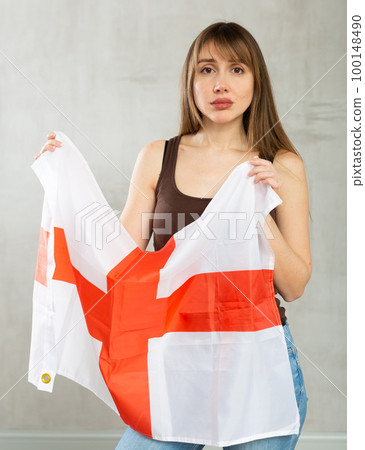 Female fan of England team are upset by oss of their favorite team and express emotions 100148490