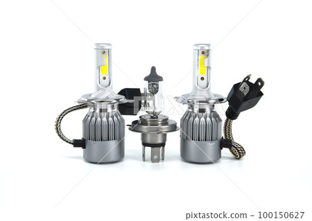 Car H4 LED and halogen headlight bulbs over white 100150627