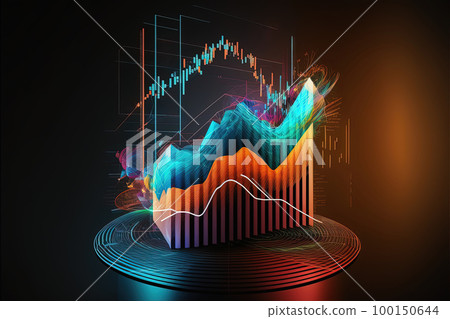 Trading business chart on dark colorful neon background. Financial stock market graph on technology abstract background. AI Trading business chart on dark colorful neon background. Financial stock market graph on technology abstract background. AI 100150644