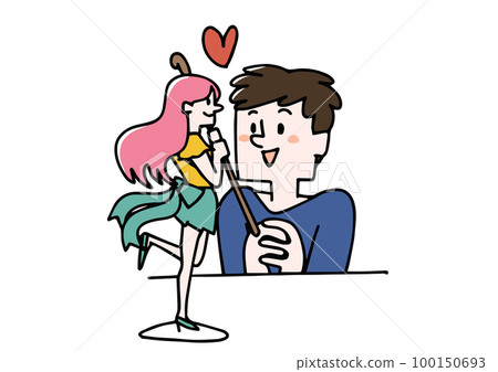 A man who looks happy when he sees a figure People who promote A man who looks happy when he sees a figure People who promote 100150693