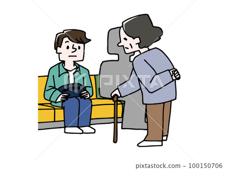 A young man sitting in a priority seat Crimes and nuisances on trains and buses 100150706