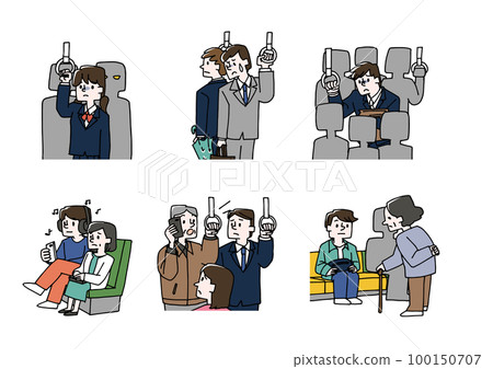 Illustration set of crimes and nuisances on trains and buses 100150707