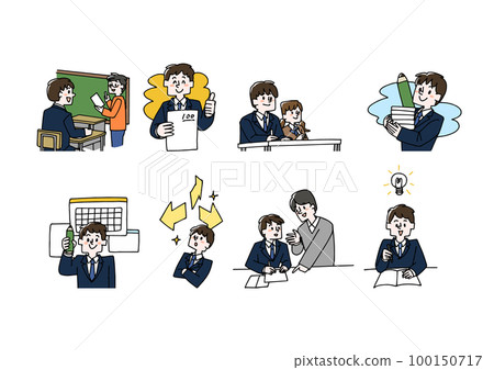 Illustration set of boys learning at cram school and correspondence education 100150717