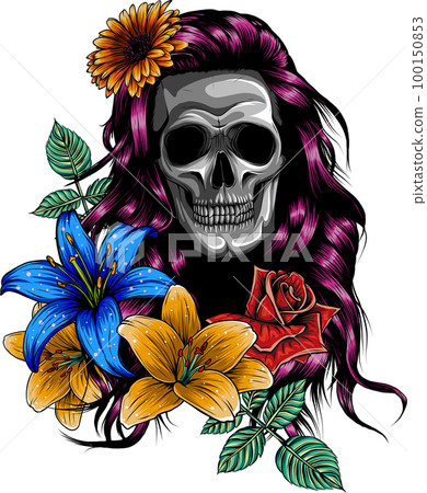Vector Color Tattoo Woman Skull Illustration Vector Color Tattoo Woman Skull Illustration 100150853