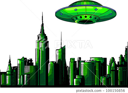 UFO with Flying Over City UFO with Flying Over City 100150856